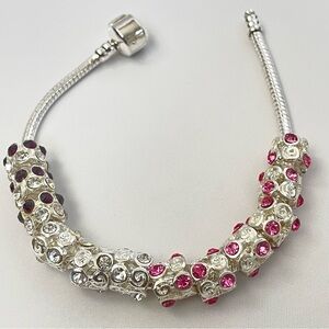 Pandora Murano Style Silver Charms with Rhinestones Set of 12 Pcs